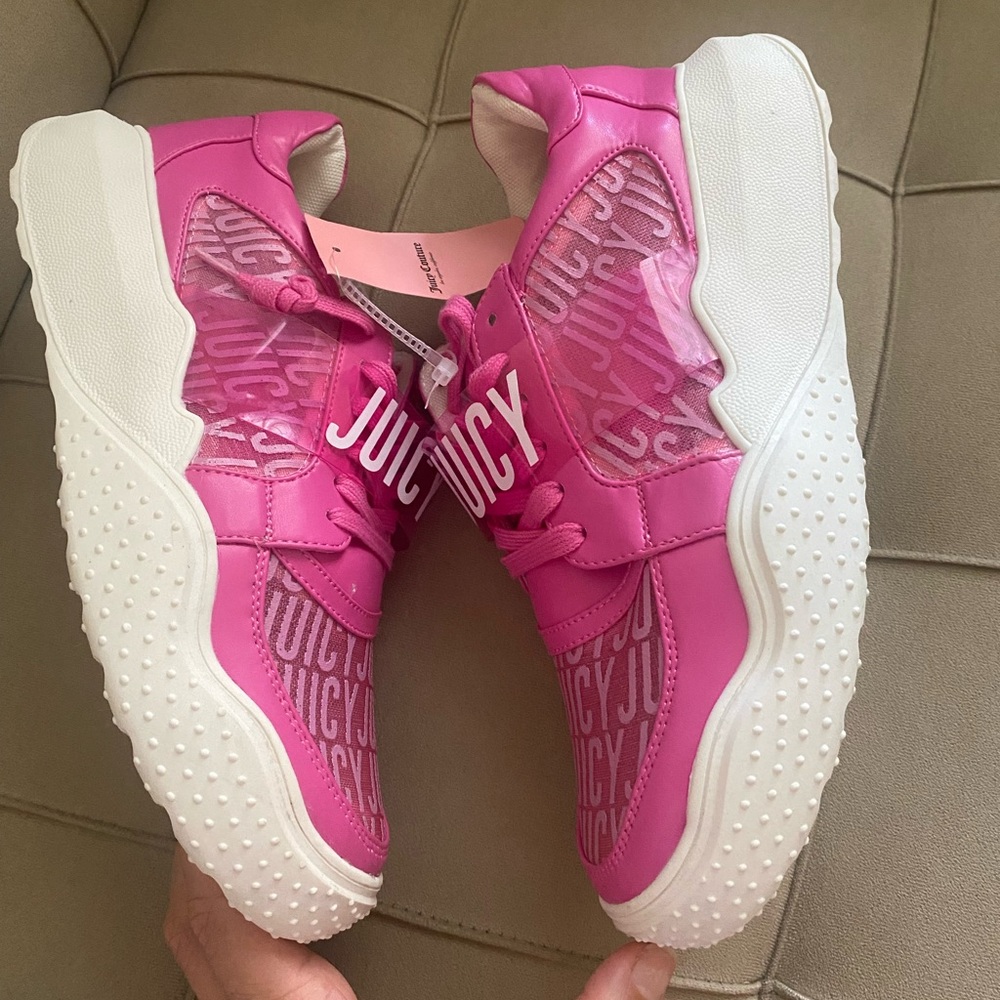 Juicy Couture Dyanna Women's Sneakers size 10 PINK Mesh & PVC Clear LOGO NWT!